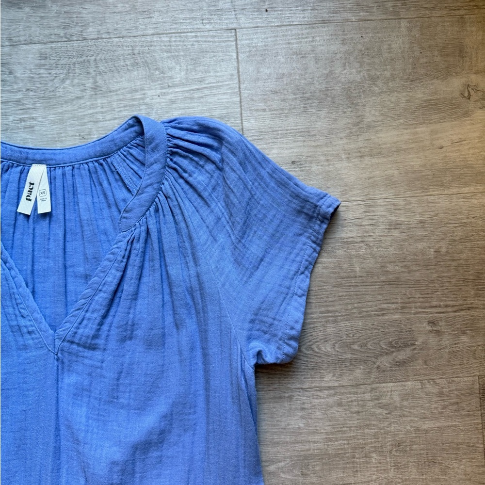 Pact Organic Cotton Gauze Throw And Go Blue Dress Size XS Bohemian Beach Coastal - Picture 5 of 8
